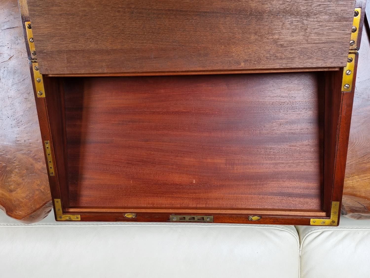 Very Large Late 19thC fitted Mahogany Brass bound travelling writing slope with Leather and fitted - Image 9 of 9