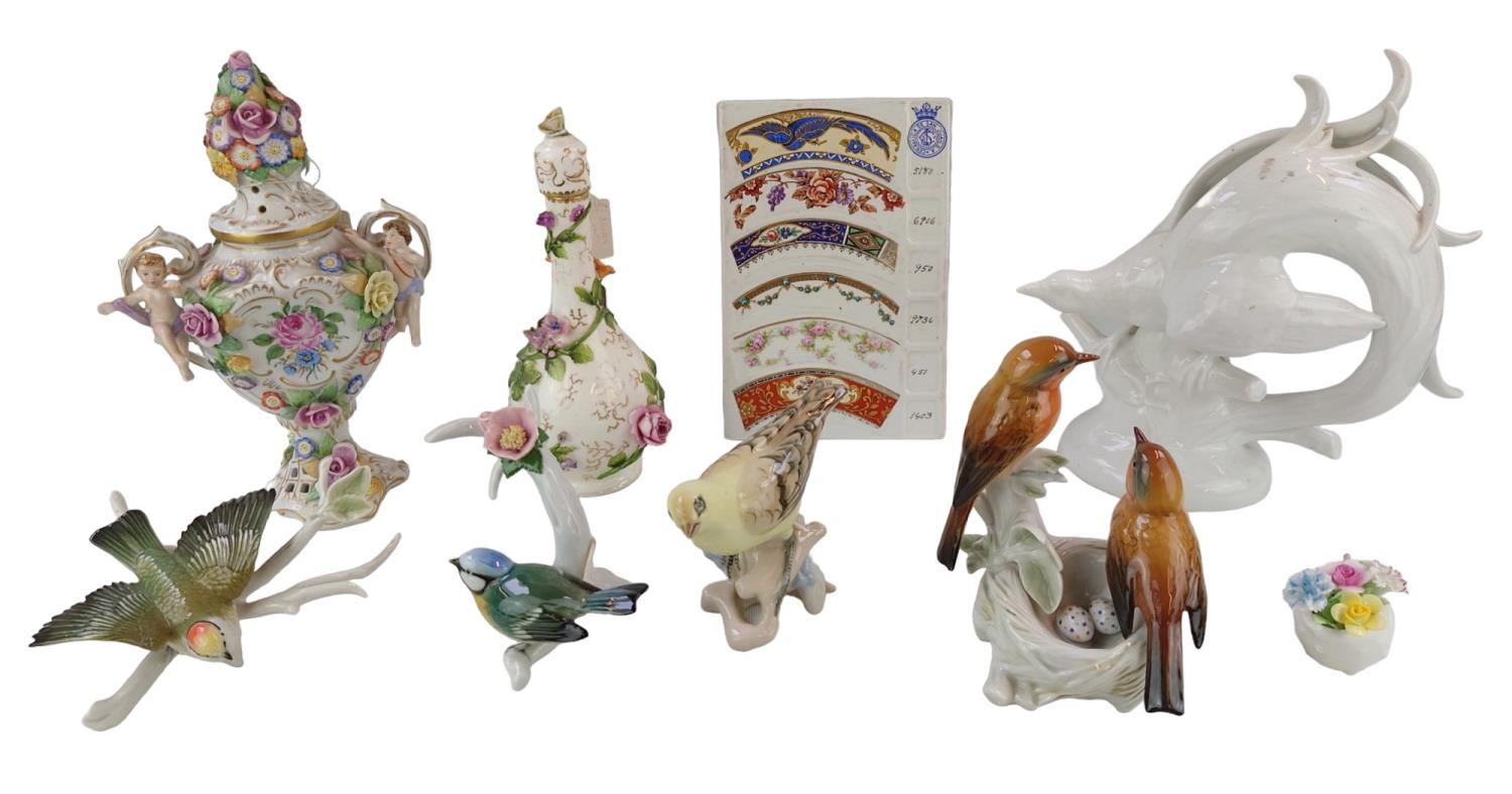 Collection of assorted European Pottery inc Karl Ens and a Ceramic plate Sampler rim plaque,