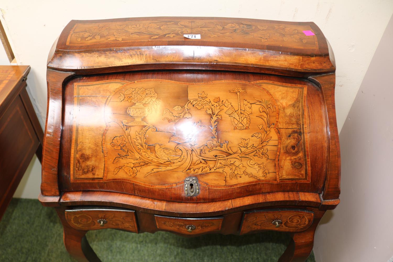A Louis XV Style Rosewood and Marquetry Inlaid Bonheur de Jour - Image 2 of 5