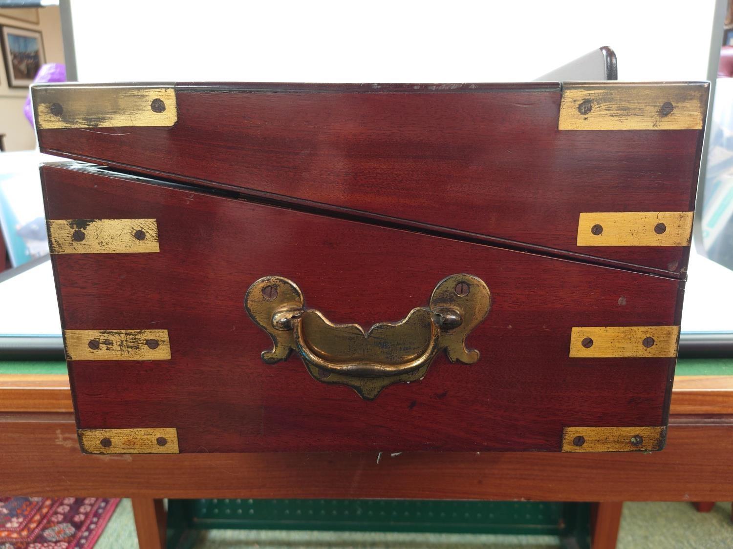 Very Large Late 19thC fitted Mahogany Brass bound travelling writing slope with Leather and fitted - Image 2 of 9