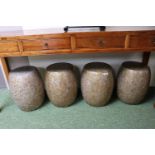 Set of 4 Chinese style pottery Garden seats 44cm in Height (1 Seat badly cracked)