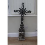 Antique Ornate Cemetery Cross Marker Cast Iron with Stone Plinth French c1890. In very good original