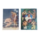 2 Unframed Oil on canvas pictures by Mike Francis 'Archie Moore v Yvon Dureue' & 'Middleweights'