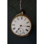 Edwardian 9ct Gold Pocket watch with enamelled Roman numeral dial (missing second dial) 46mm in