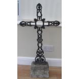 Antique Cemetery Cross Marker Cast Iron with Stone Plinth French c1890. In very good original