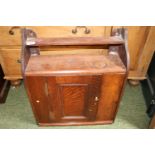 19thC Oak Wall Cabinet with panelled single door and brass handle