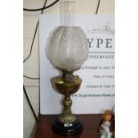 English Make Brass Reservoir Oil Lamp of fluted form with etched and moulded form