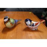 2 Royal Crown Derby Paperweights Coal tit and a Great Tit with Gold button to base
