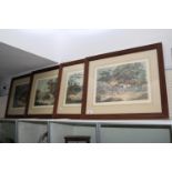 Set of 4 Oak Framed Fox Hunting Prints after a Painting by Wolstonholmes engraved by Reeve