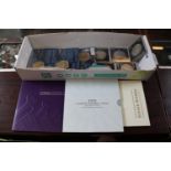 Collection of assorted Crowns Cased Crown Sets and a Wooden Coin Case