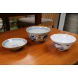 Blue and White Chinese 6 Character bowl and 2 other Chinese bowls