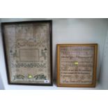 2 Antique Samplers, Ann Senior March 3rd 1823 & Elizabeth Johnsons 1828