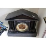 19thC Marble mantel clock with column supports and numeral dial