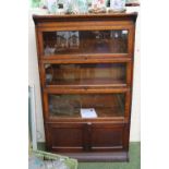 Oak Barristers Bookcase of 3 glazed sections and cupboard base