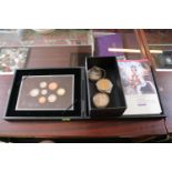 Cased 2008 United Kingdom Coinage Royal Shield of Arms Proof Collection and 3 Silver QEII Crowns