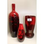 3 Royal Doulton Flambé Vases to include Woodcut No.1617, Flambé Farming scene and Woodcut No.1613 (