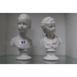 Pair of Limoges Parian Busts of a young girl and boy