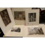 2 unframed Etchings and an Engraving to include Adrian Collaert 'Christ in the Temple', Ruins of