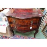 19thC Bow fronted chest of 2 drawers with brass drop handles over flared legs