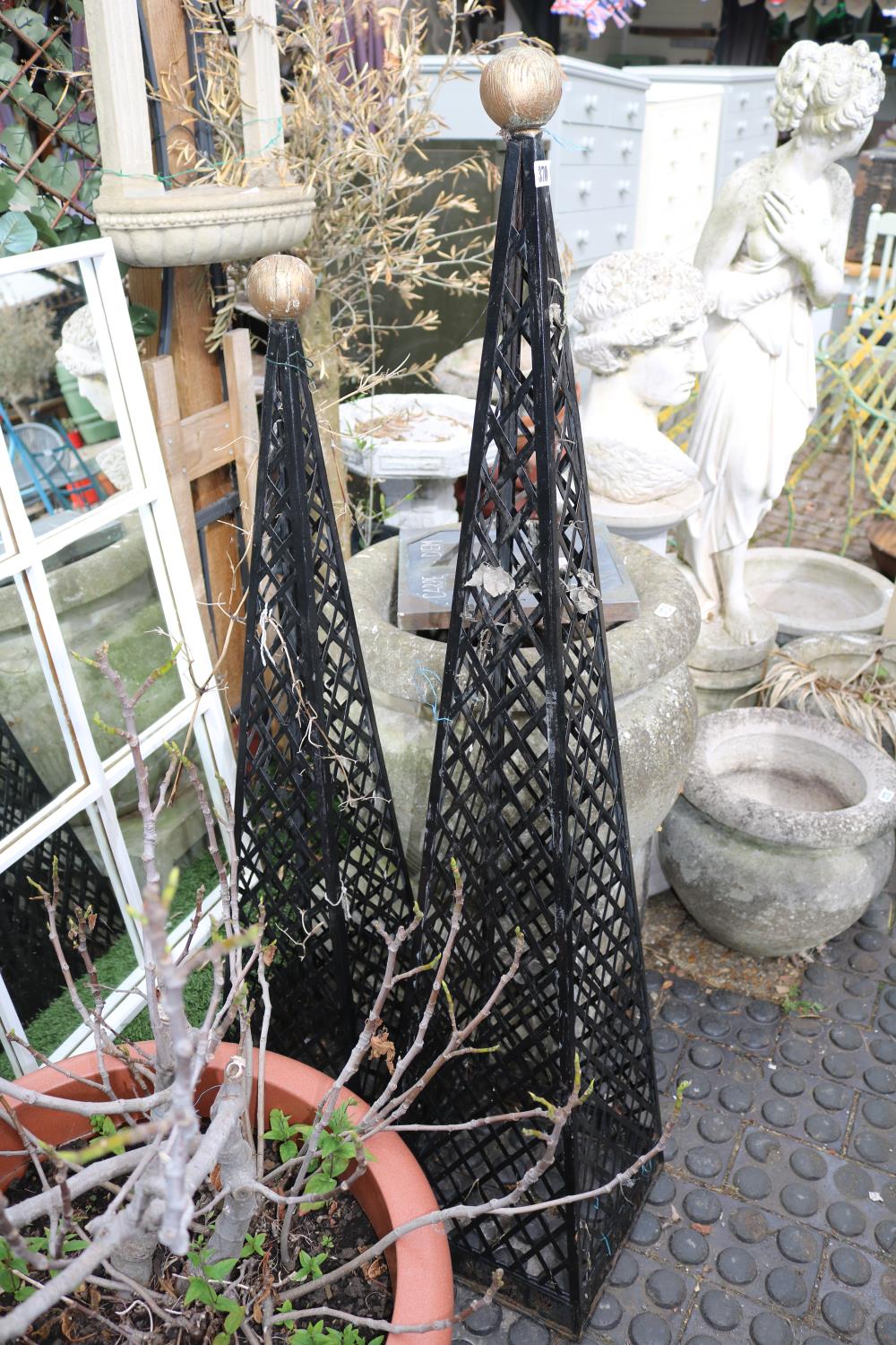 Pair of Garden Lattice Obelisks