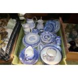 Large tray of assorted Blue and White Pottery and ceramics inc. Wedgwood, Villeroy and Boch etc