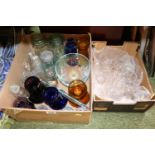 Box of assorted Glassware inc. Laboratory bottles, Blue glass Hyacinth vases etc