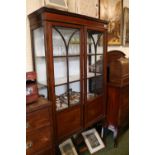 Edwardian Glazed and Inlaid China Cabinet on long slender tapering legs