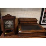 Late 19thC Inlaid writing slope, Oak cased clock and a collection of Model train items