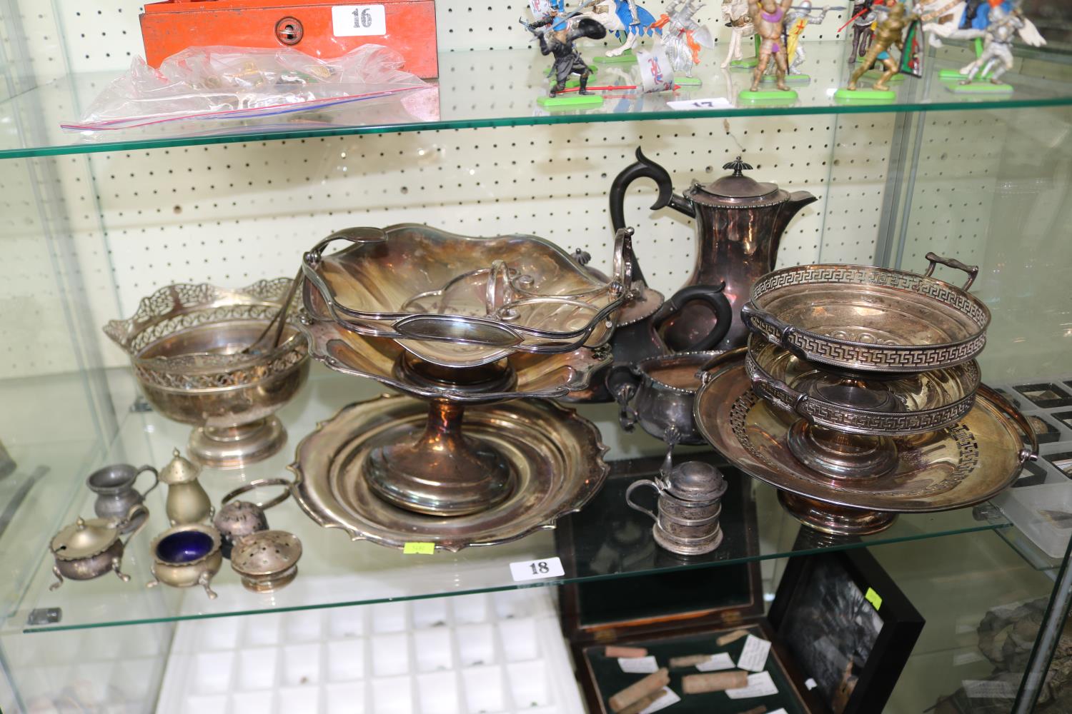 Good Collection of Silver plated tableware inc Tea Set, Tazzas, Cruets and a Silver lidded Mustard