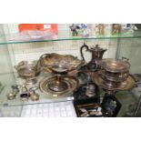 Good Collection of Silver plated tableware inc Tea Set, Tazzas, Cruets and a Silver lidded Mustard
