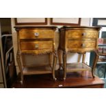 Pair of Gilded bedside chests on curved legs with rattan bases