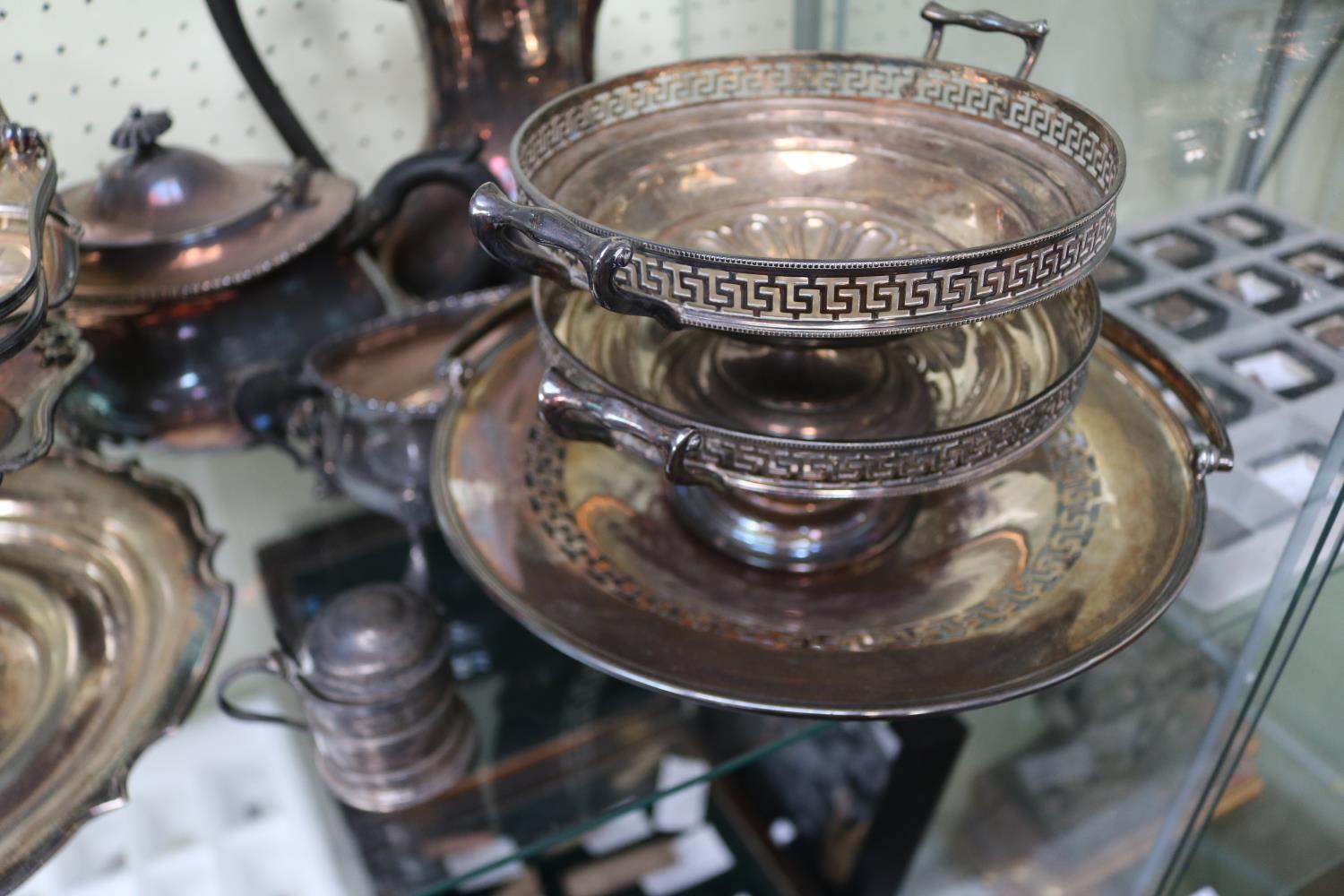 Good Collection of Silver plated tableware inc Tea Set, Tazzas, Cruets and a Silver lidded Mustard - Image 3 of 4