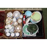 2 Boxes of assorted Advertising ashtrays and assorted English and Continental Tea ware