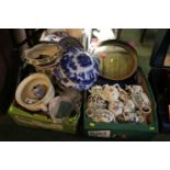 2 Boxes of assorted Ceramics inc. Teapots, Blue and white Tureen etc