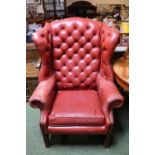 Faux leather Chesterfield button back Elbow chair on straight supports