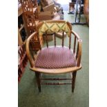 Oak elbow chair with upholstered seat