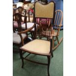 Edwardian upholstered Elbow chair with straight stretchers