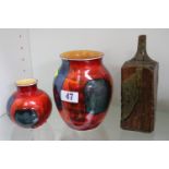 2 Poole Delphis vases and a Studio pottery vase