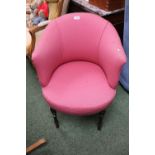 Upholstered tub elbow chair on turned supports