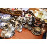 Collection of assorted Pewter and Silver plated tableware inc. Craftsman Tea set, Cast Iron scale