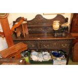 19thC Heavily Carved Dresser with drawer back and 2 large drawers with brass handles over straight