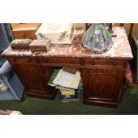 Good quality Marble topped Mahogany Desk with turned handles