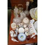 Collection of assorted ceramics and glassware to include Crested ware, Decanters etc