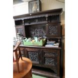 19thC Oak Heavily carved dresser with panel depicting Henry VIII Act III Kath O Griffith Reach a