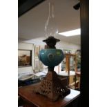 19thC Oil Lamp with Glass Reservoir English Made Duplex