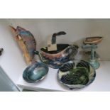 Collection of assorted Fish related Studio Pottery to include Ceylon Teapot, Vase etc