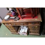 Edwardian Oak Pedestal desk of 9 Drawers with brass drop handles