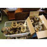 2 Boxes of assorted Brass Oil Lamps and table Lamps