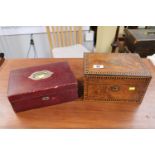Late 19thC Tunbridge sewing box and a Gentleman's Leatherette travelling box