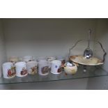 Clarice Cliff Harvest fruit bowl with Sugar and a collection of Royal Commemorative mugs